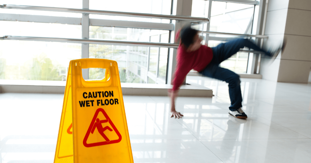 Slipping and falling on a wet floor