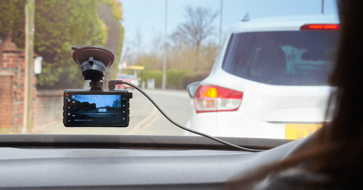 Dash cam sticked to car front window